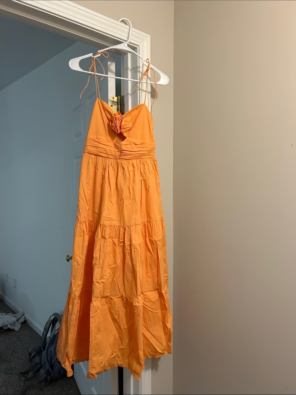 Wayf Orange Tie-Strap Midi Dress